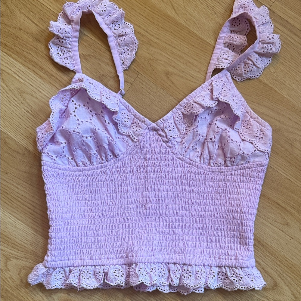 NWT Japna Bundle of Crop Top Pink Lace Trim Smocked Tank Ribbed Cottagecore - Picture 6 of 11